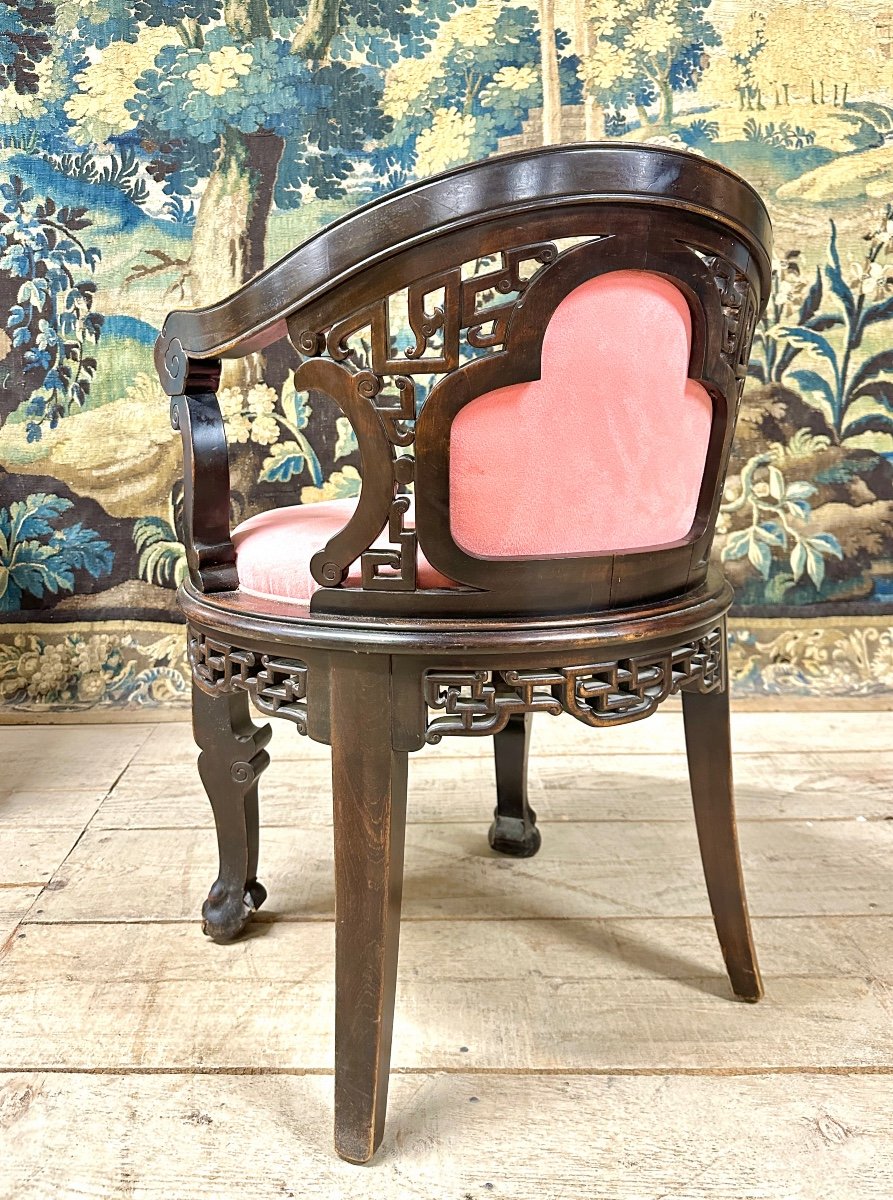 Japanese Office Chair In Carved Wood In The Style Of Viardot-photo-6