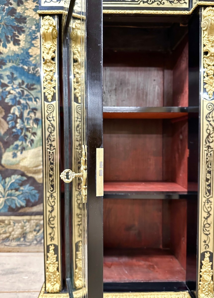 Large Sideboard Or Low Library In Boulle Marquetry, Blackened Wood, Napoleon III Period-photo-7