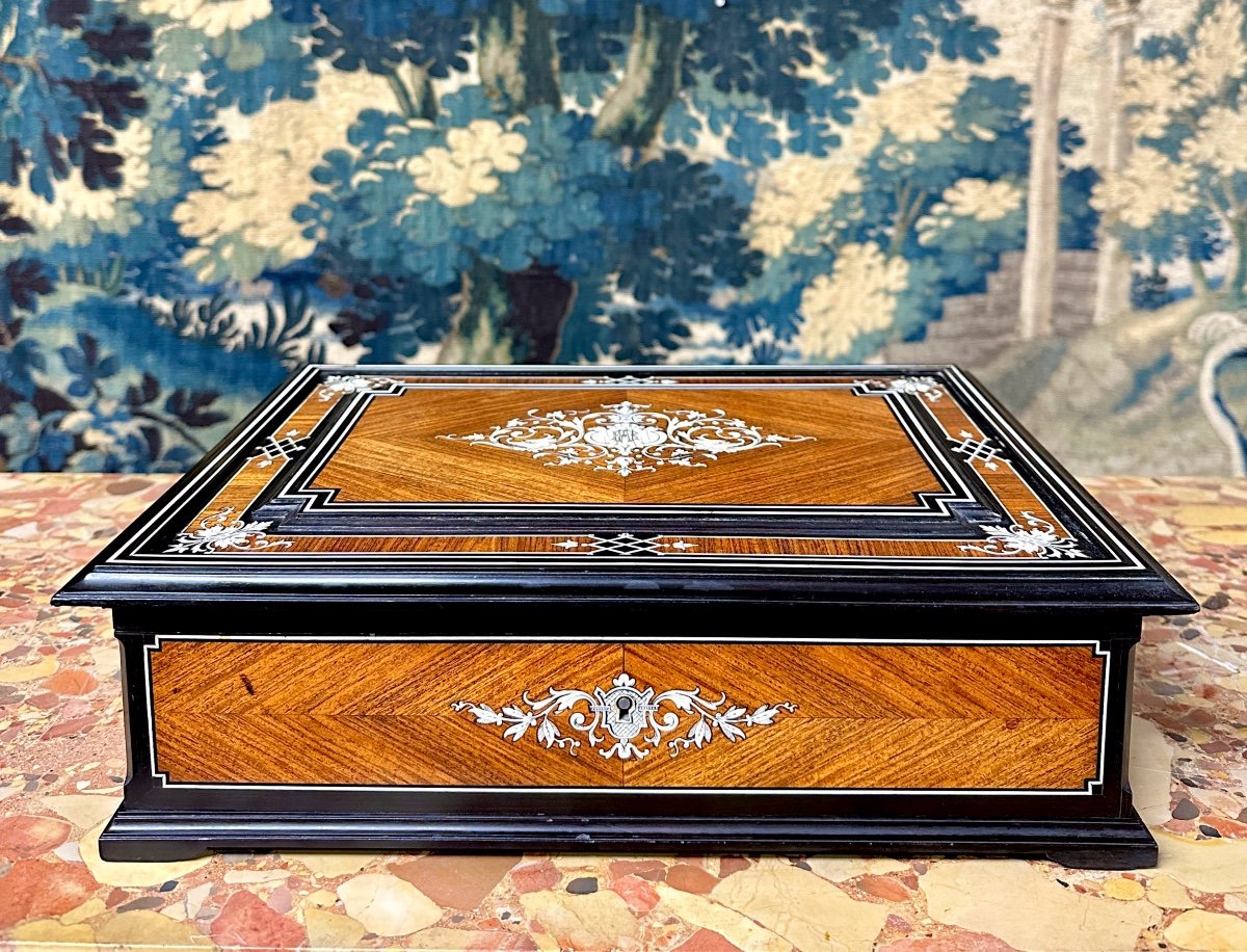 Paul Sormani - Marquetry Games Box With Its Original Mother-of-pearl Tokens. Napoleon III