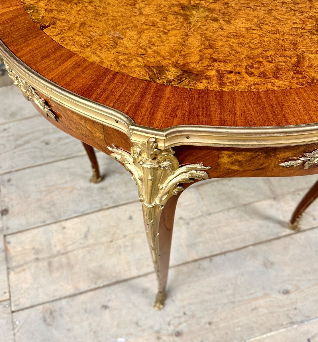 Pedestal Table In Marquetry And Gilded Bronzes, Louis XV Style, Napoleon III Period-photo-6