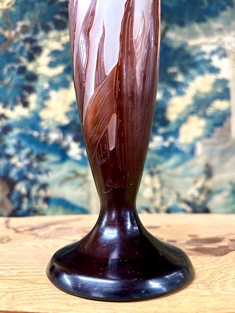 émile Gallé - Large Vase With Orange And Red Crocosmia, Art Nouveau Glass Paste-photo-2