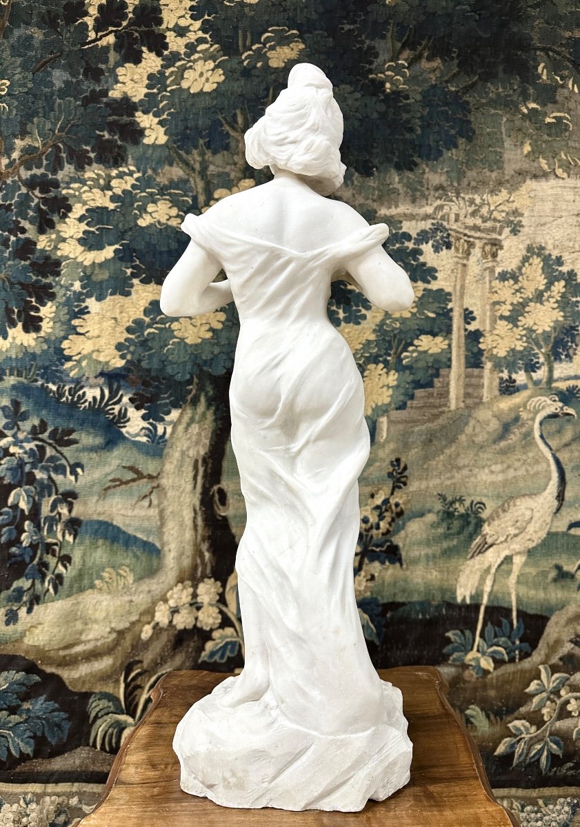 Sculpture Of Woman In White Marble Entitled “the Morning Star”, Art Nouveau Period-photo-1