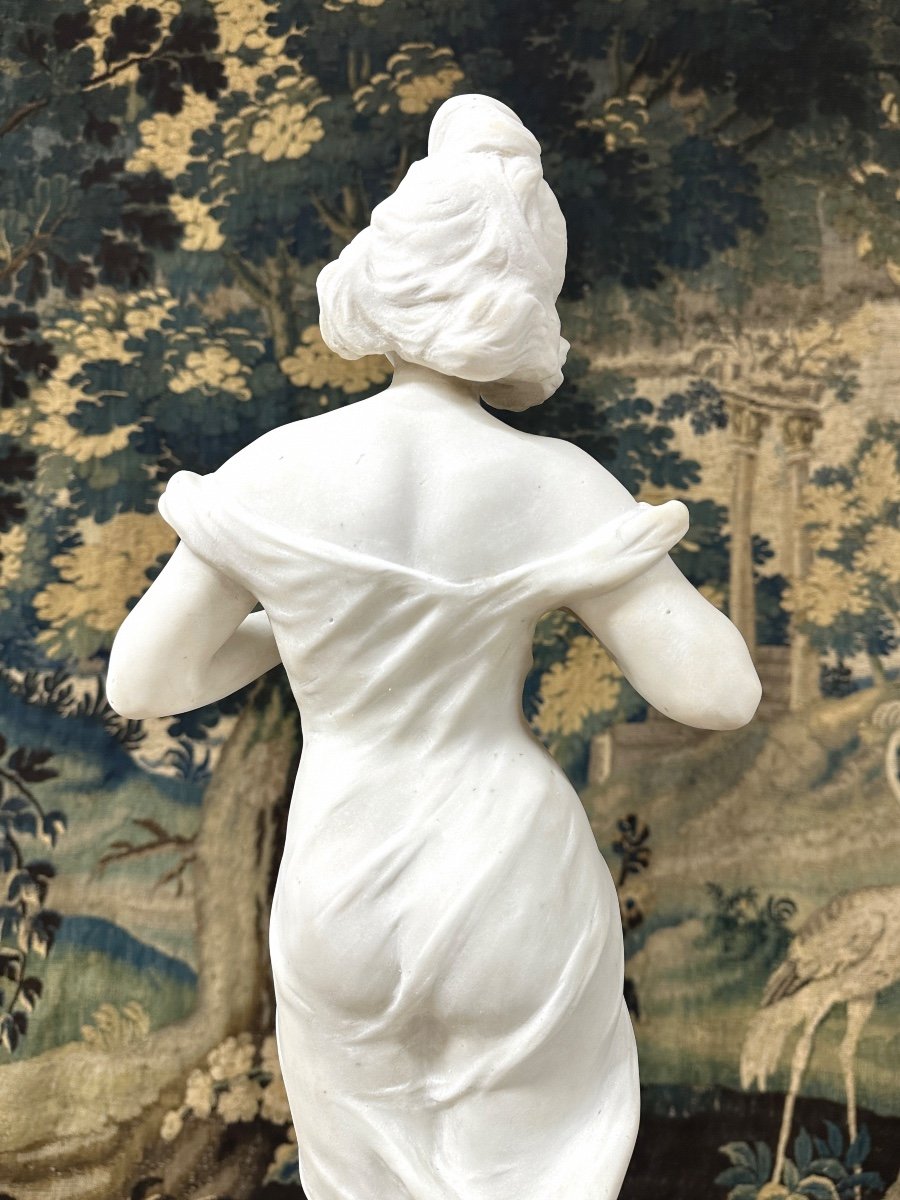 Sculpture De Femme En Marbre Blanc Intitulée « l’étoile Du Matin », époque Art Nouveau-photo-3