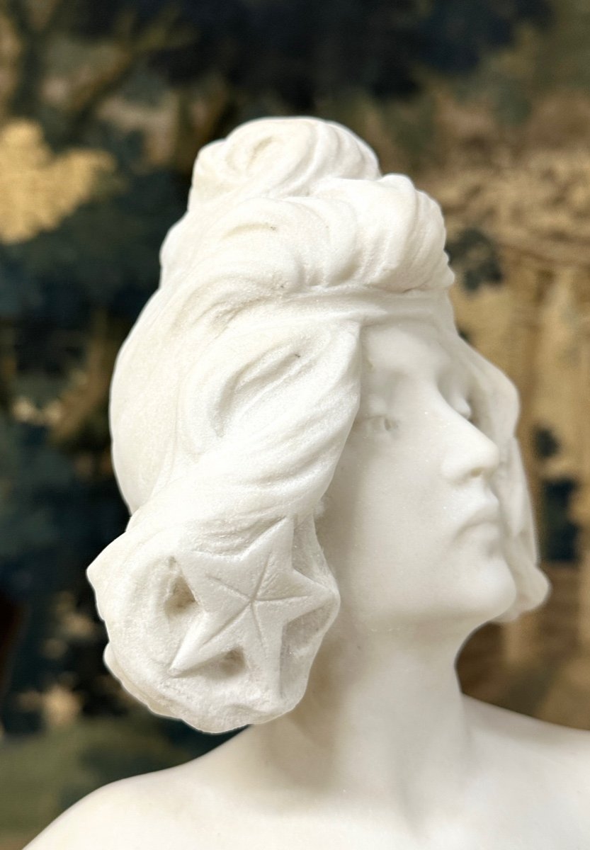 Sculpture Of Woman In White Marble Entitled “the Morning Star”, Art Nouveau Period-photo-6