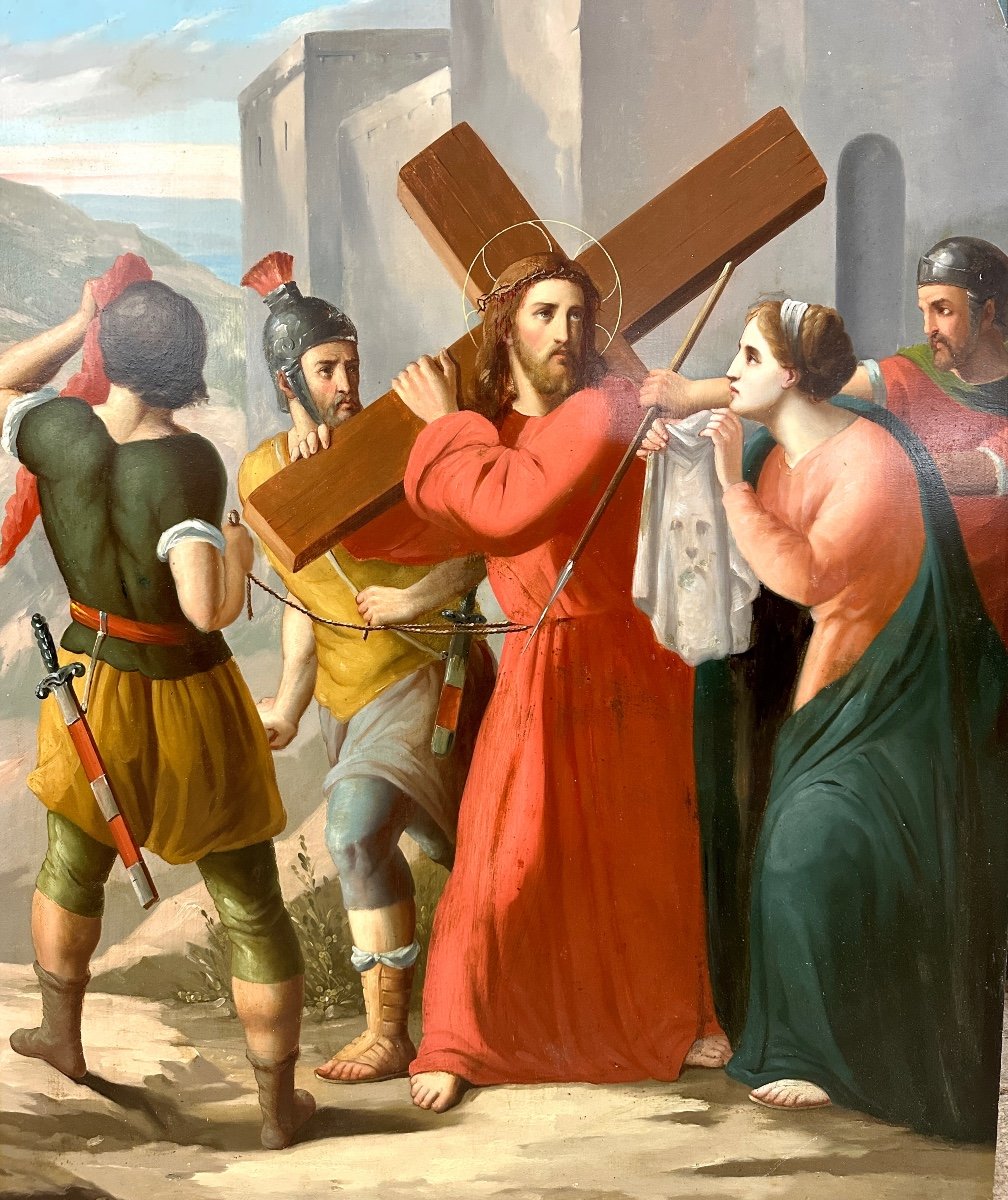 Suite De Trois Huile Sur Cuivre, Tableaux Religieux Représentant Jesus Christ. XIXème Siecle -photo-2