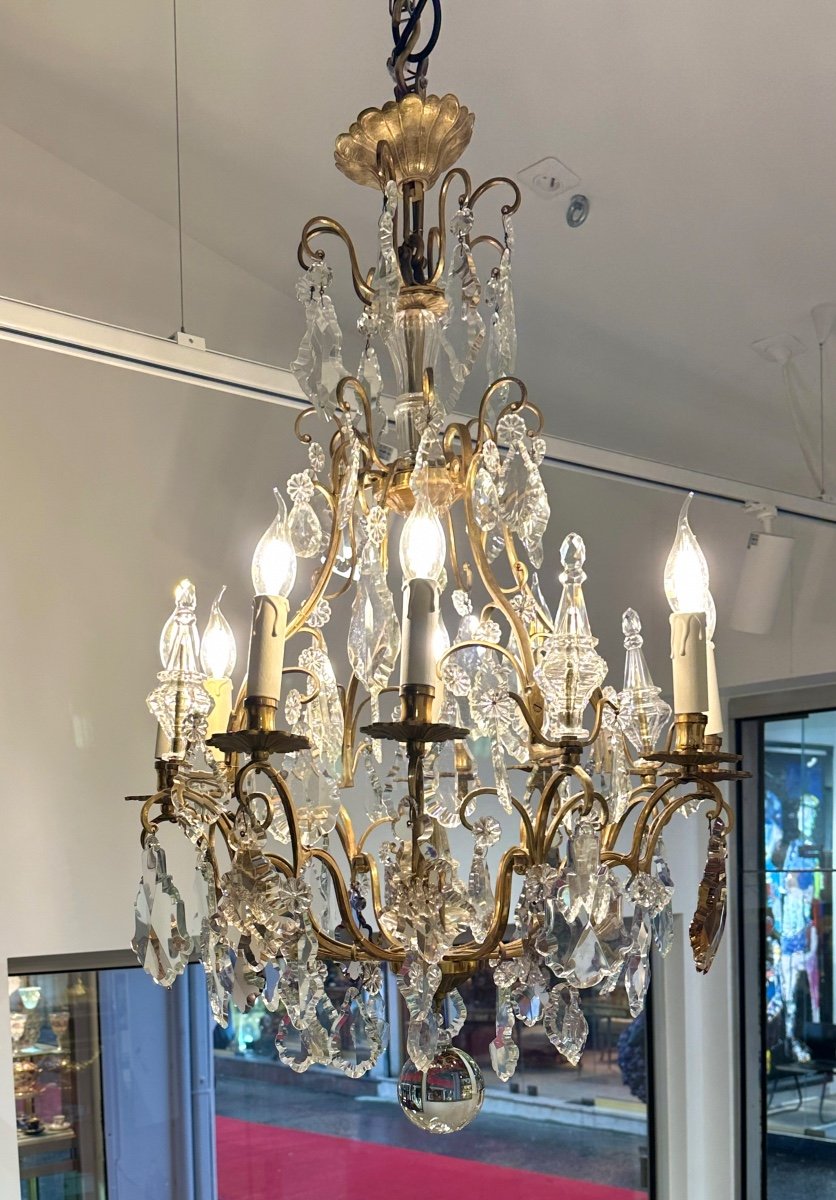 Bronze Chandelier With Crystal Tassels From Napoleon III Period-photo-2