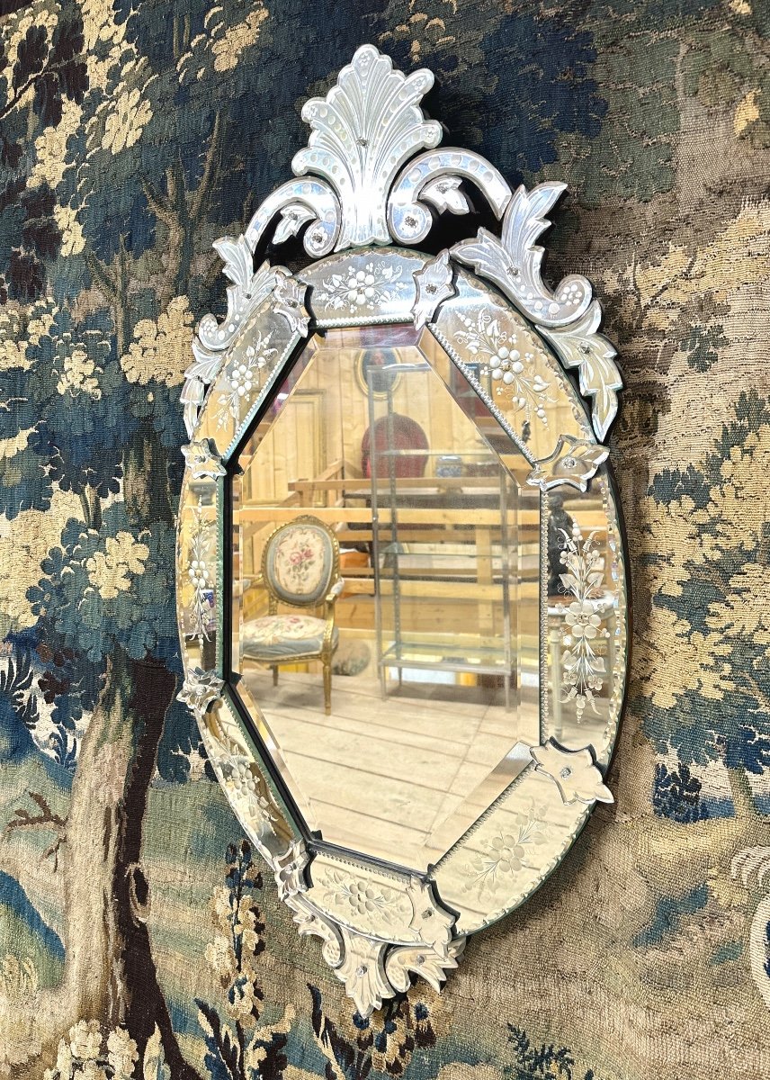 Venetian Mirror With Fronton, Work Around 1960 From Venice, Murano, 20th-photo-3