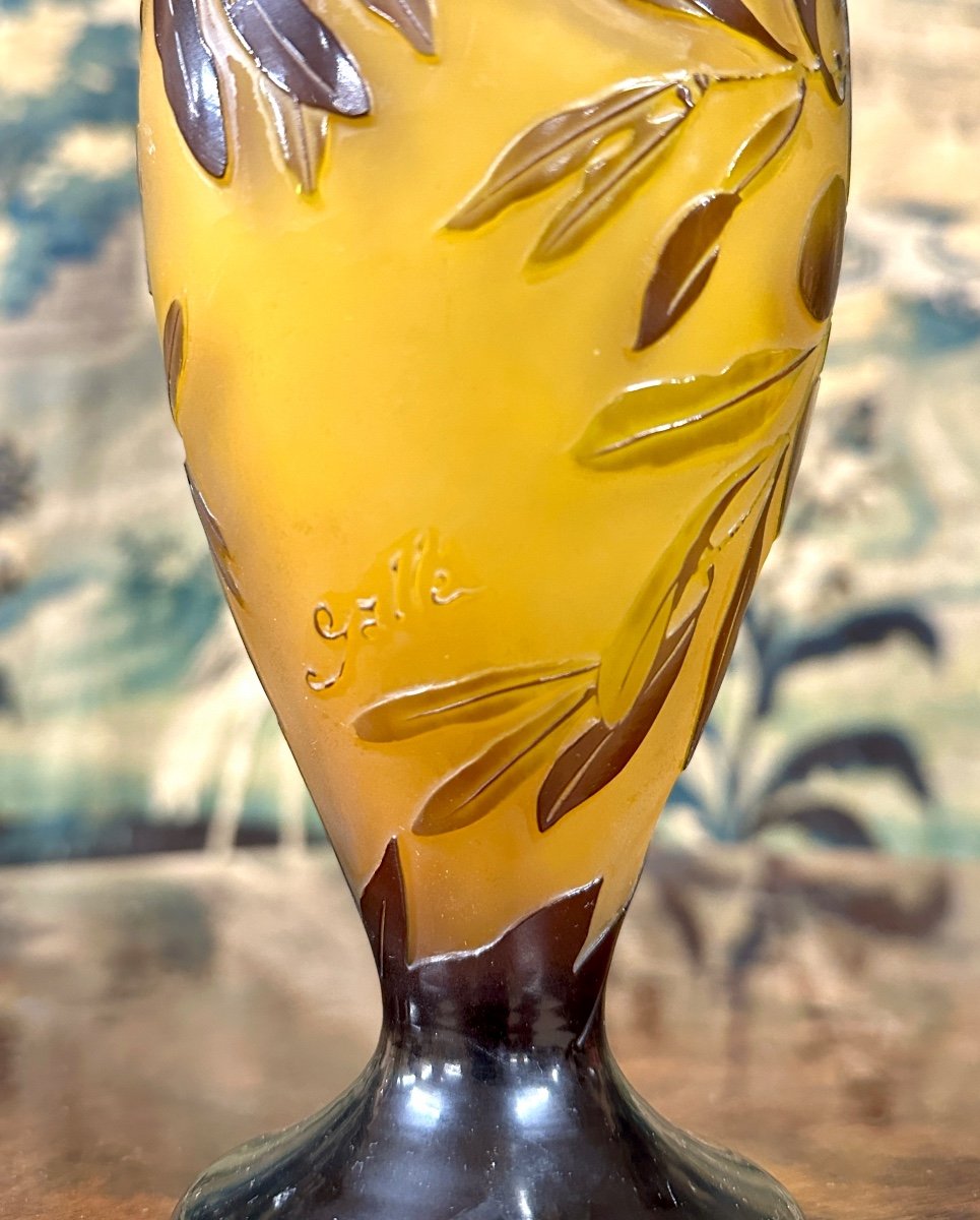 émile Gallé - Vase En Verre Multicouche à Décor D’olives. Pâte De Verre Art Nouveau, Olivier-photo-1