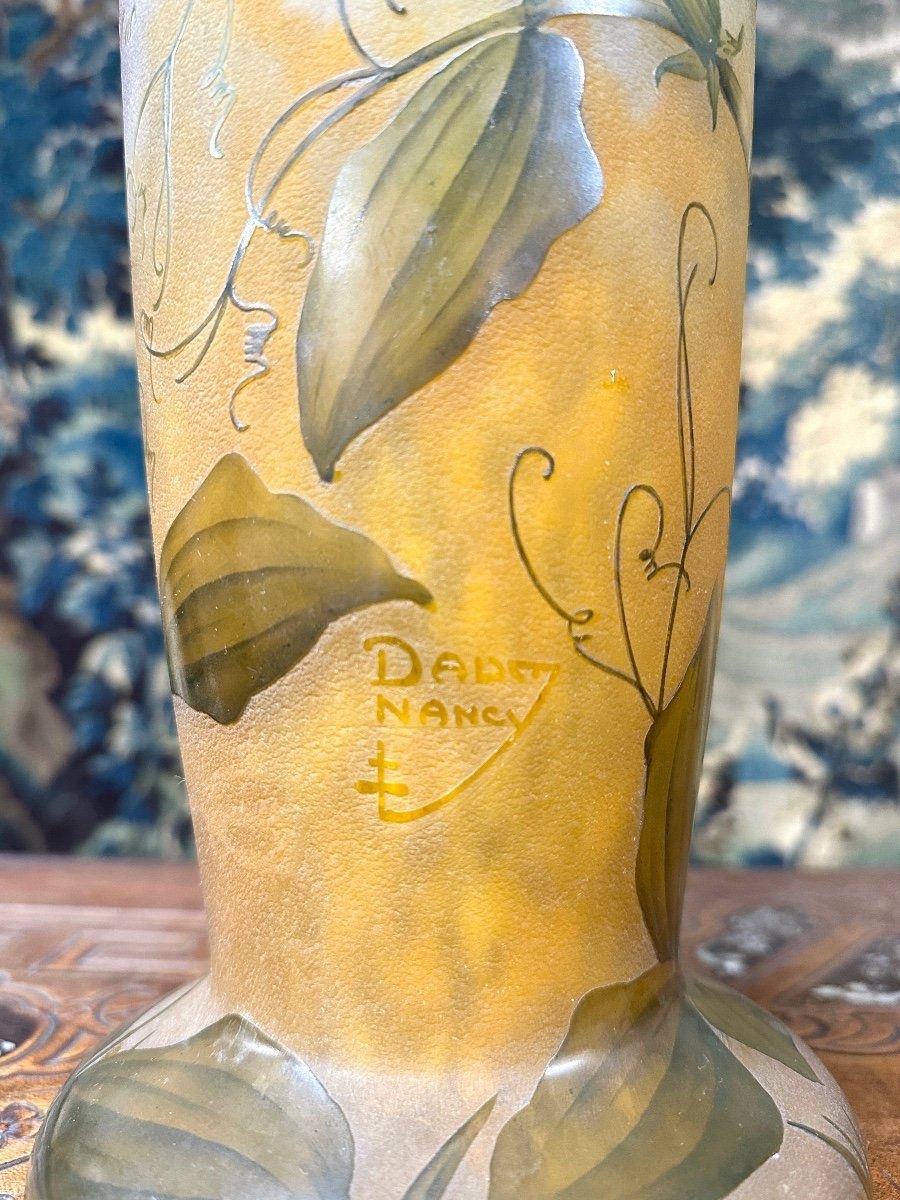 Daum Nancy - Grand Vase 52 Cm Aux Pois De Senteur En Verre émaillé. Pâte De Verre Art Nouveau-photo-3