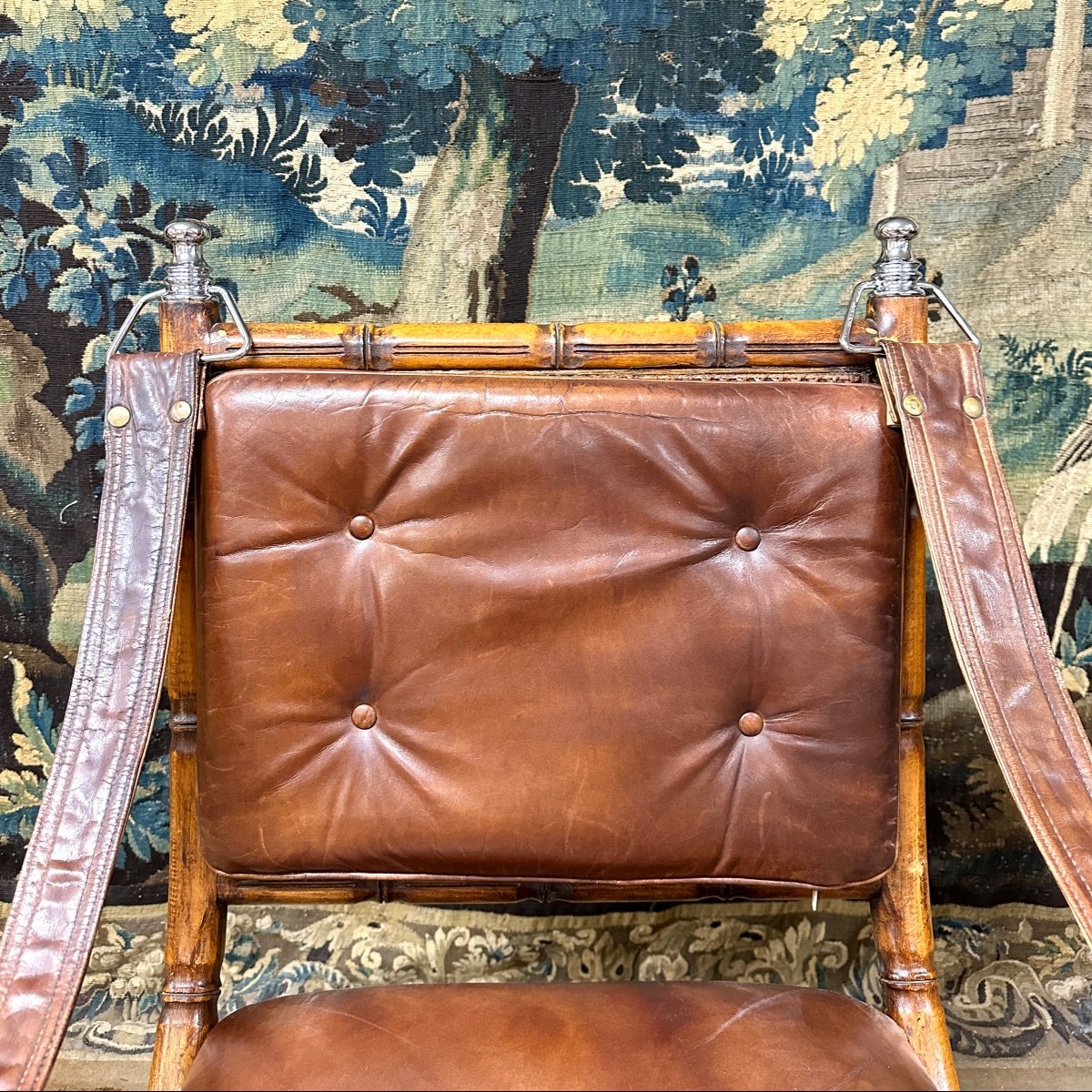 Pair Of 70s Armchairs In Wood Imitating Bamboo And Leather. Modern Work Circa 1970-photo-5