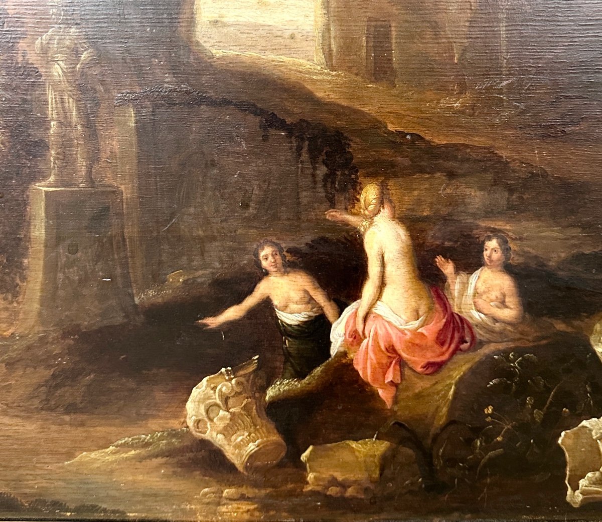 Attribué à Abraham Van Cuylenborch (1620-1658), Bain De Diane, Huile Sur Panneau XVIIème Siecle-photo-4