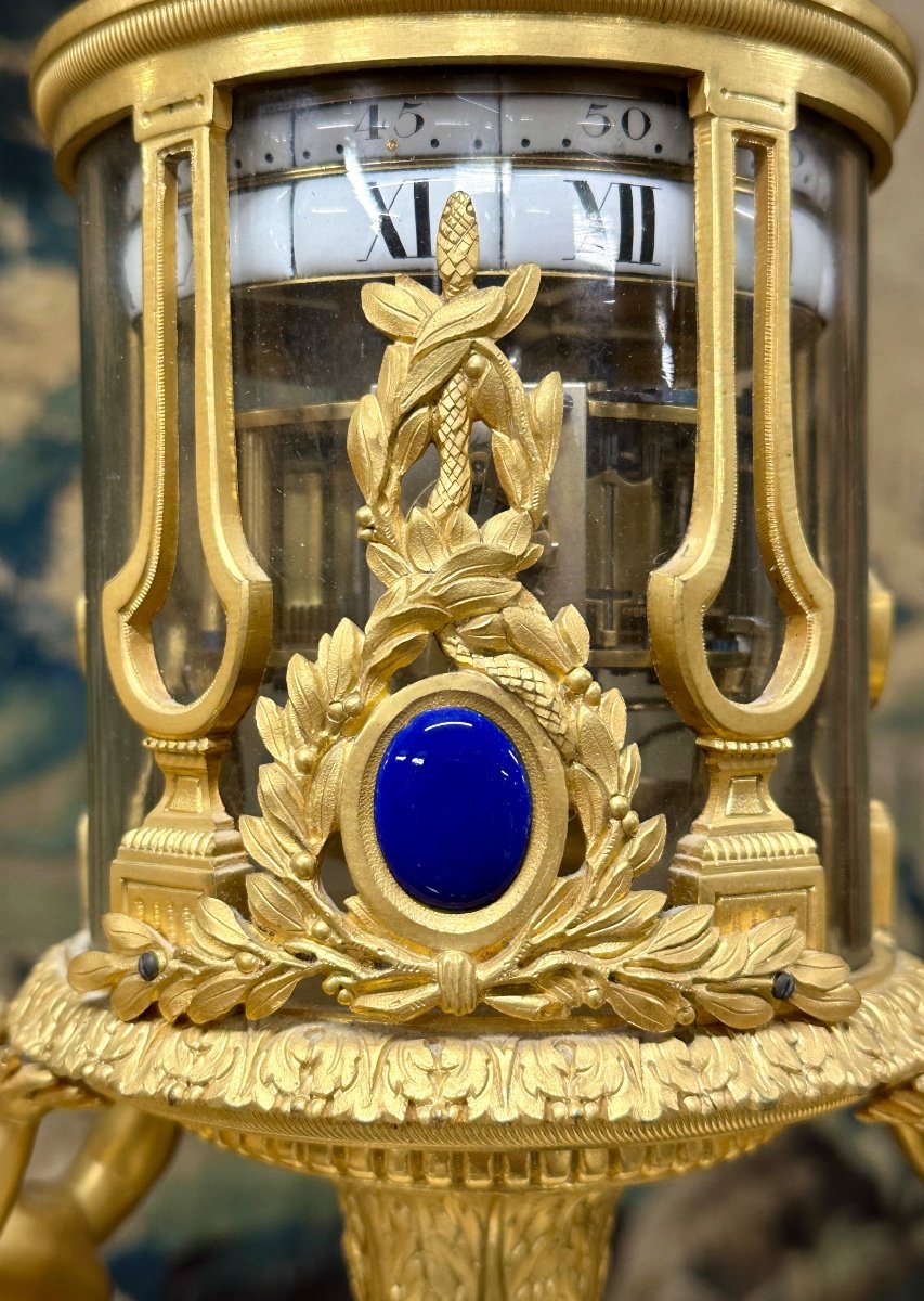 Rare Pendule en bronze doré à Cercles Tournants De Style Louis XVI. époque Napoléon III-photo-5