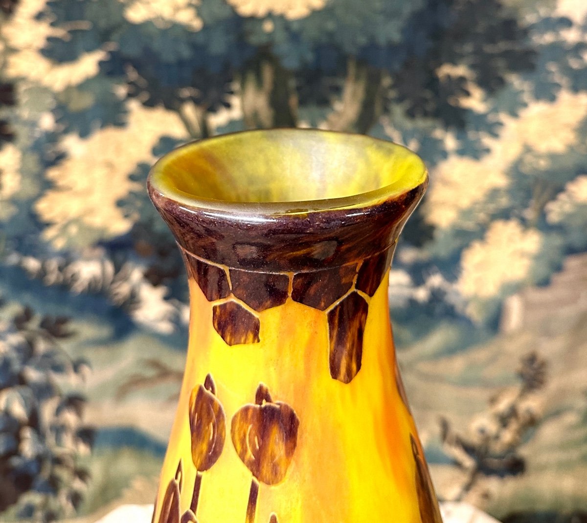 Charles Schneider Pour Le Verre Français, Grand Vase Modele Campanules, Pâte De Verre Art Deco -photo-3