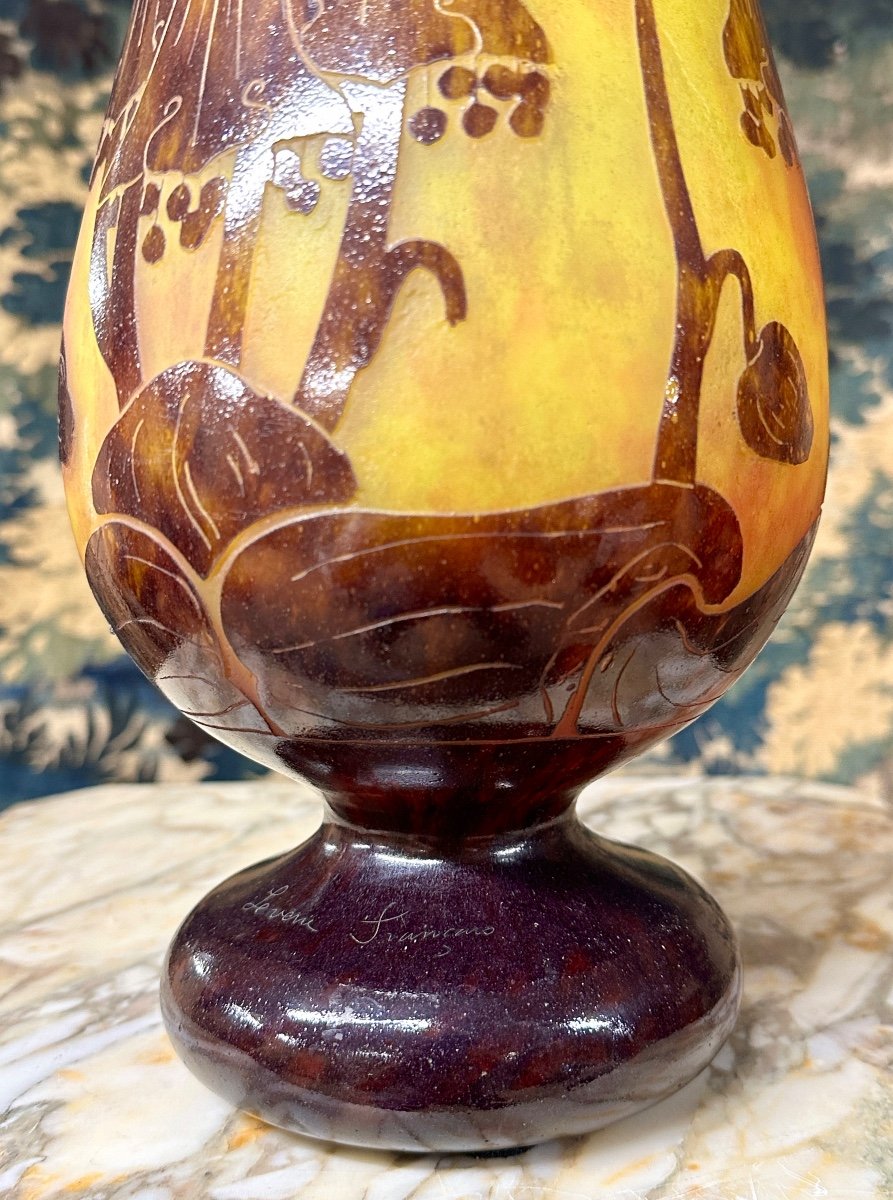 Charles Schneider Pour Le Verre Français, Grand Vase Modele Campanules, Pâte De Verre Art Deco -photo-4