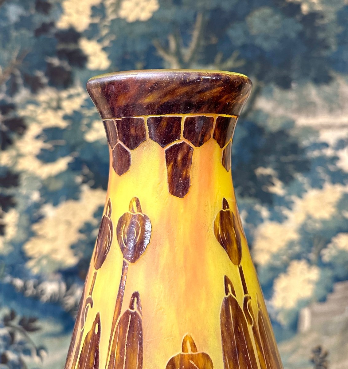 Charles Schneider Pour Le Verre Français, Grand Vase Modele Campanules, Pâte De Verre Art Deco -photo-3