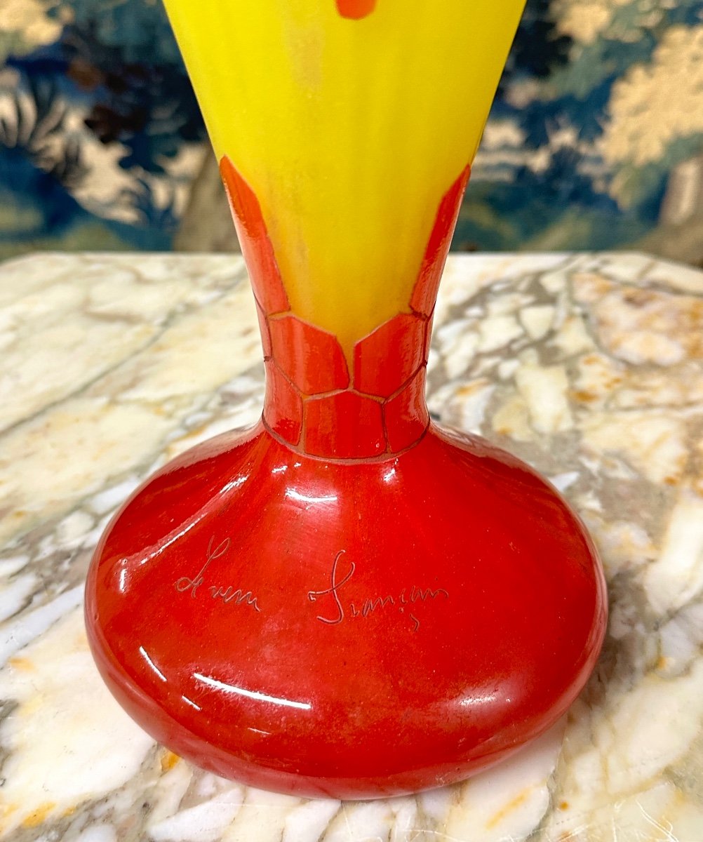 Charles Schneider For French Glass, Large Vase Modele Groseilles, Art Deco Glass Paste-photo-3