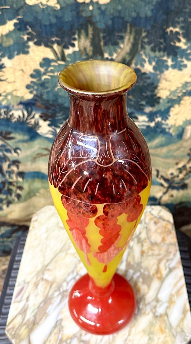 Charles Schneider For French Glass, Large Vase Modele Groseilles, Art Deco Glass Paste-photo-1