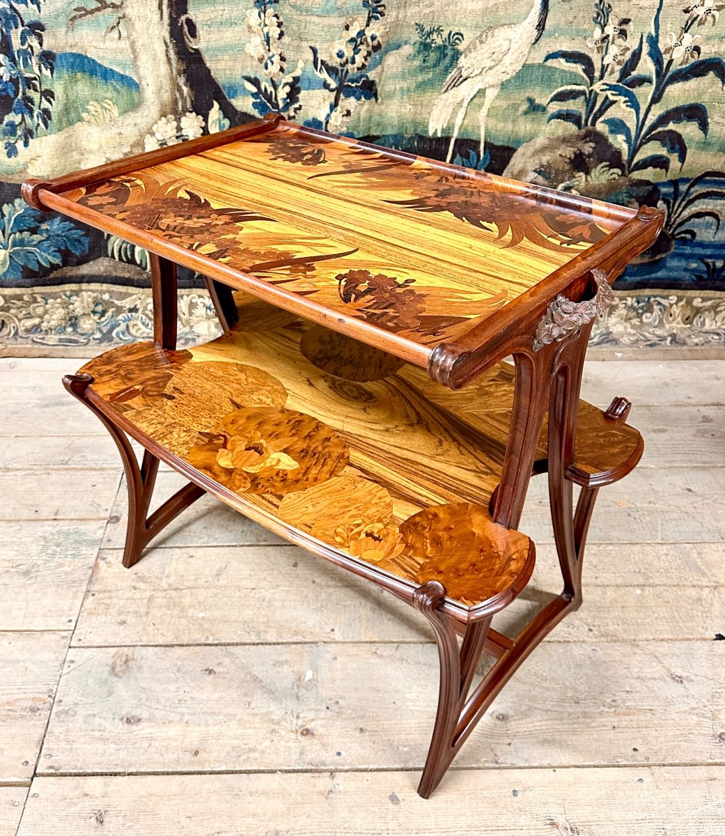 Louis Majorelle - Marquetry Tea Table, Butomés Model, Art Nouveau Period-photo-3