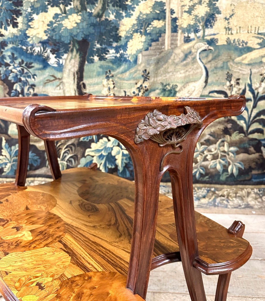 Louis Majorelle - Marquetry Tea Table, Butomés Model, Art Nouveau Period-photo-4