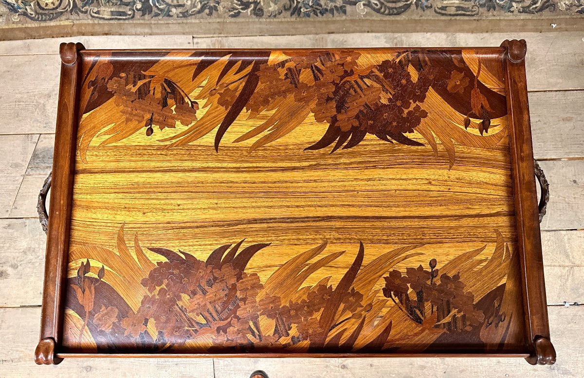 Louis Majorelle - Marquetry Tea Table, Butomés Model, Art Nouveau Period-photo-3