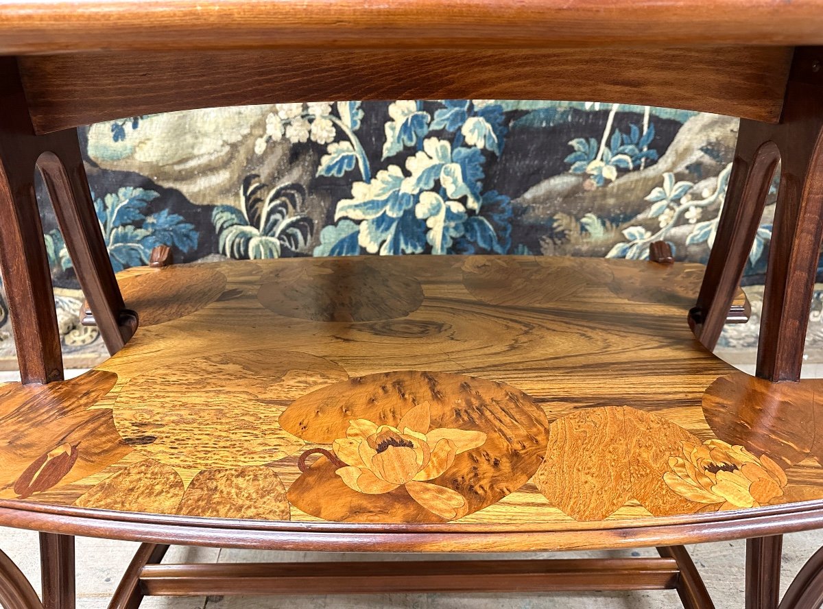 Louis Majorelle - Marquetry Tea Table, Butomés Model, Art Nouveau Period-photo-4