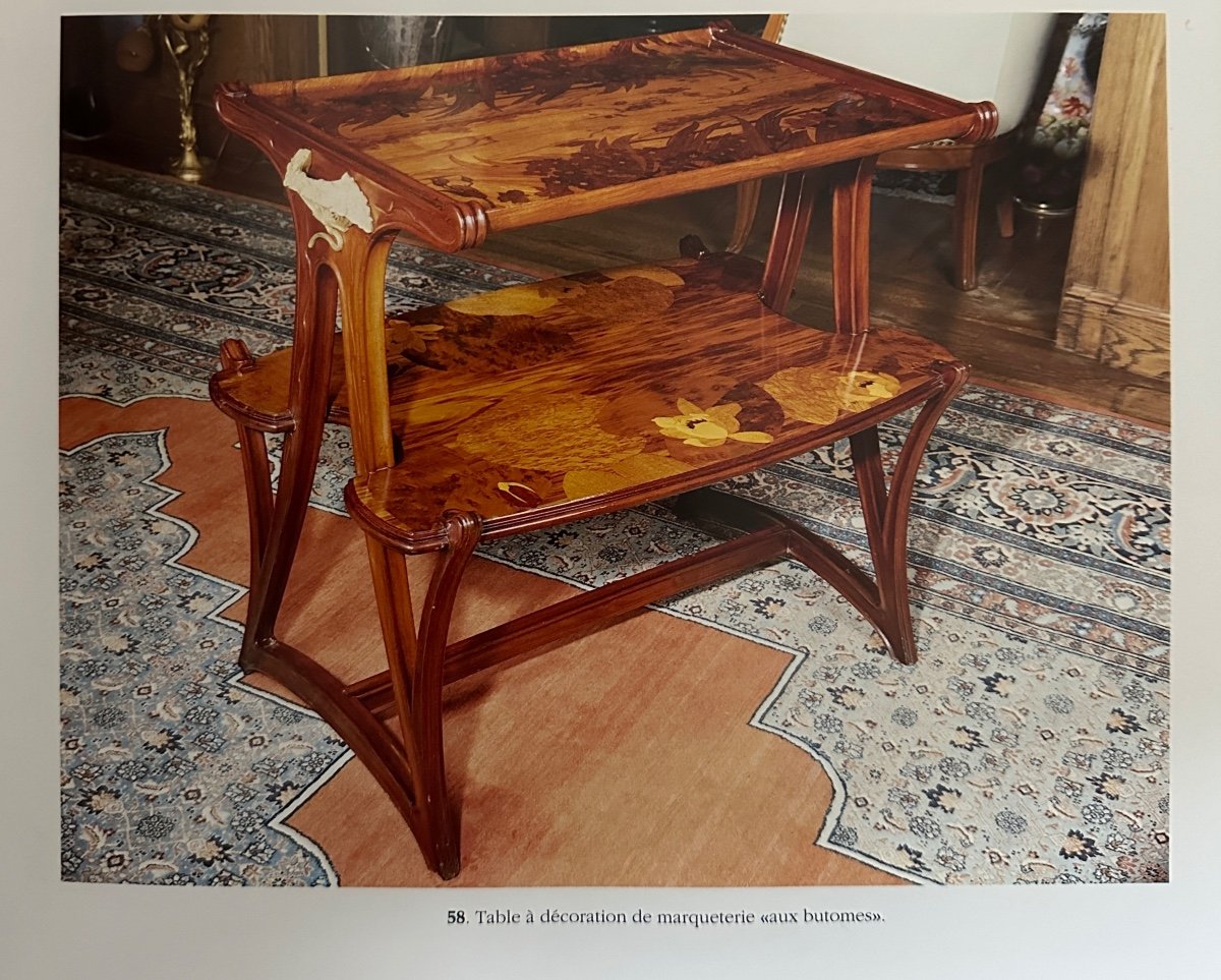 Louis Majorelle - Marquetry Tea Table, Butomés Model, Art Nouveau Period-photo-8