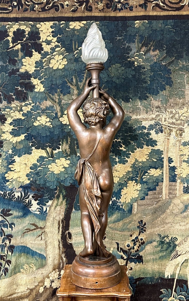 Napoleon III Period Cast Iron Floor Lamp With Baby. Indoor Statue -photo-3