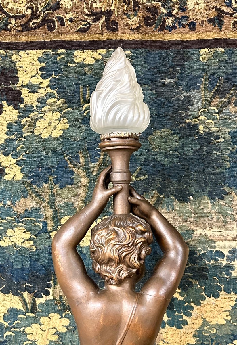 Napoleon III Period Cast Iron Floor Lamp With Baby. Indoor Statue -photo-4