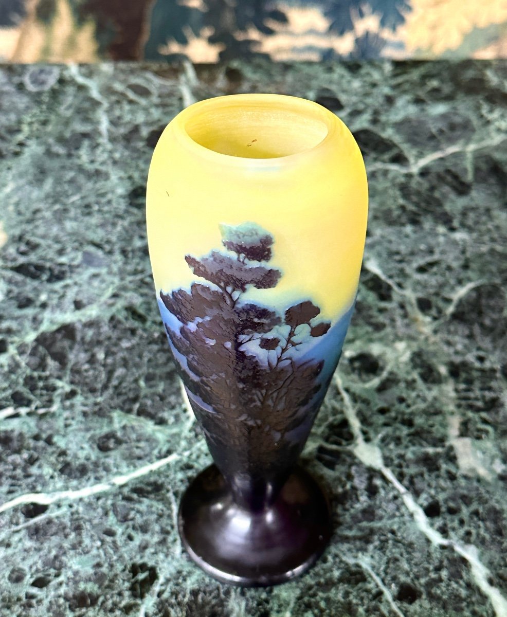 émile Gallé - Petit Vase A Decor De Paysage Vosgien, Pâte De Verre Art Nouveau-photo-1