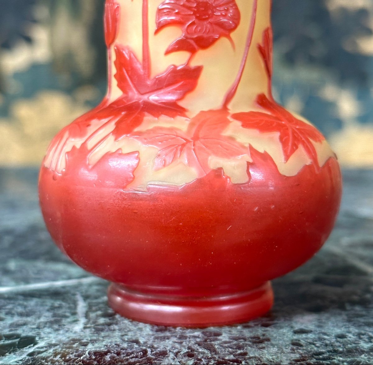 émile Gallé - Petit Vase à Fleurs Rouges, coquelicots, Pâte De Verre Art Nouveau-photo-3