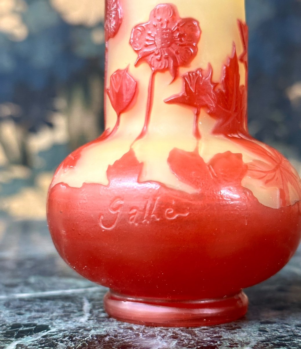 émile Gallé - Petit Vase à Fleurs Rouges, coquelicots, Pâte De Verre Art Nouveau-photo-4