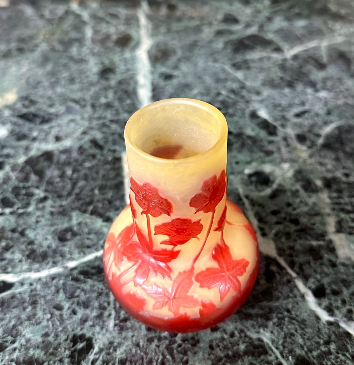 émile Gallé - Petit Vase à Fleurs Rouges, coquelicots, Pâte De Verre Art Nouveau-photo-1