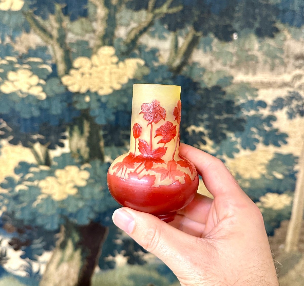 émile Gallé - Petit Vase à Fleurs Rouges, coquelicots, Pâte De Verre Art Nouveau-photo-3