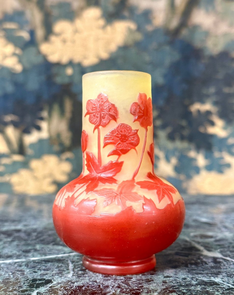 émile Gallé - Petit Vase à Fleurs Rouges, coquelicots, Pâte De Verre Art Nouveau