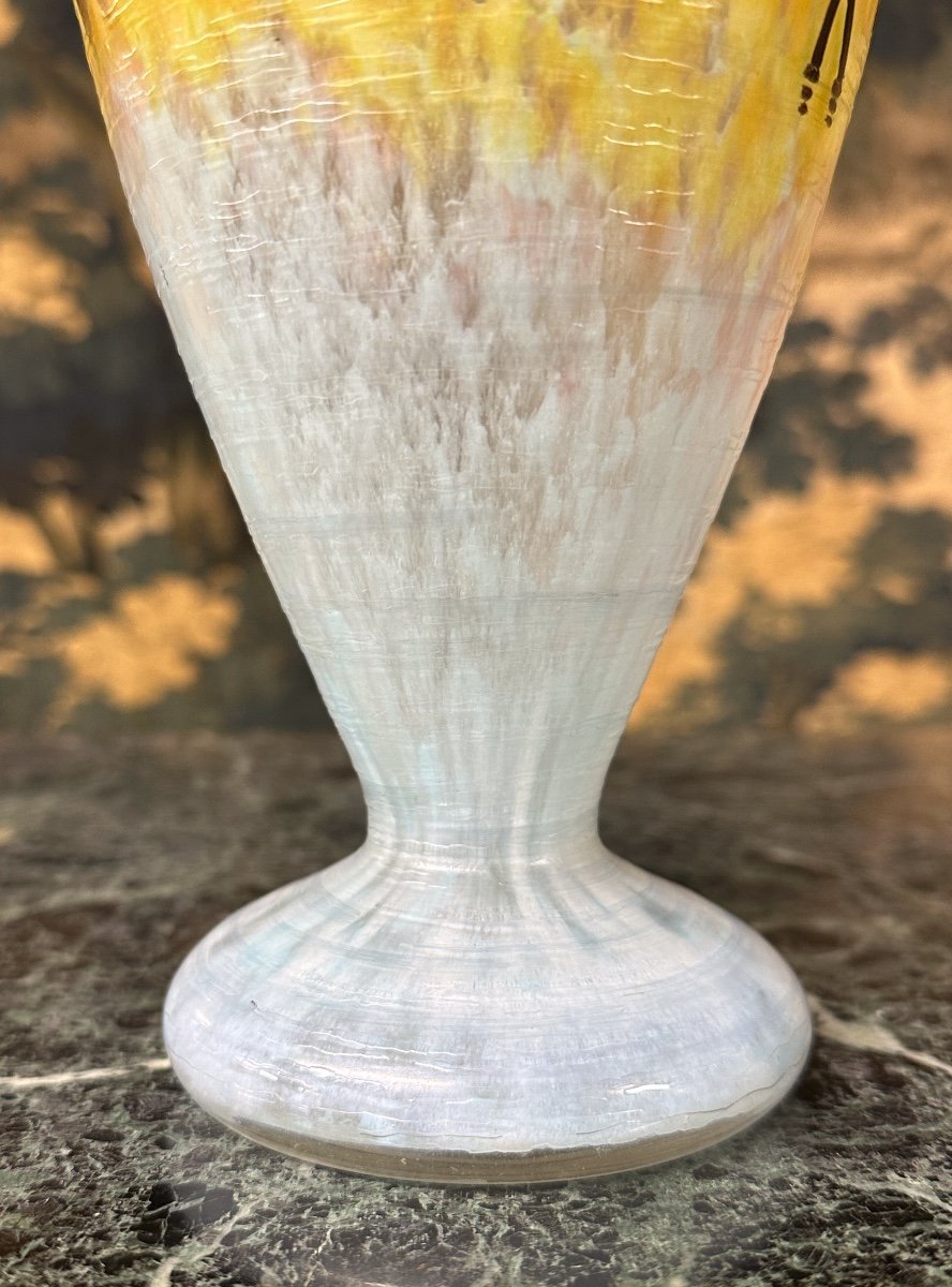 Daum Nancy - Rare Vase A Décor émaillé d'Un Paysage De Venise. Pate De Verre Art Nouveau-photo-4