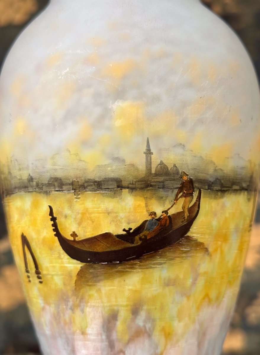 Daum Nancy - Rare Vase With Enameled Decoration Of A Venetian Landscape. Art Nouveau Glass Pate-photo-5