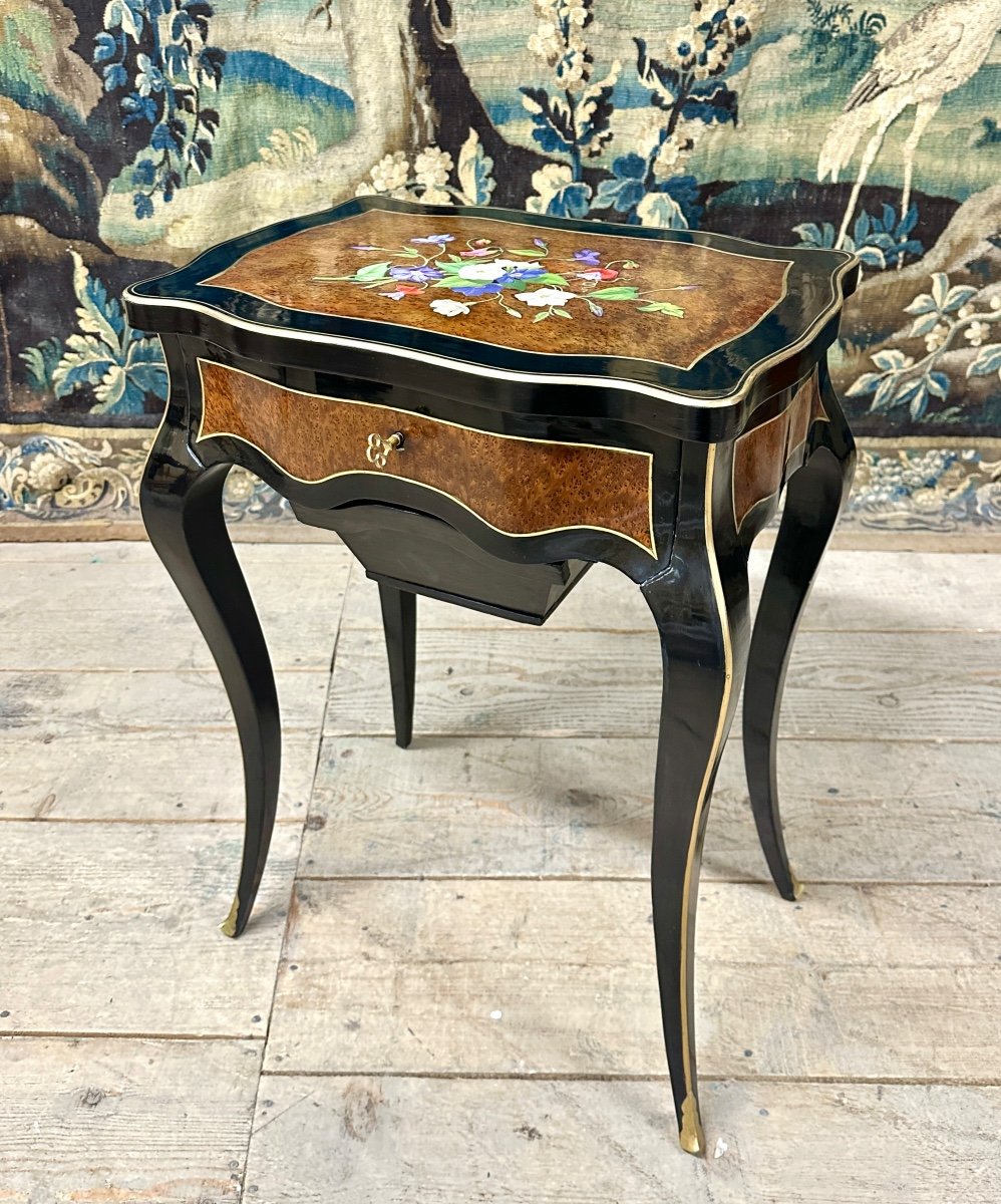 Maison Tahan And Julien-nicolas Rivart, Napoleon III Porcelain Marquetry Work Table-photo-2