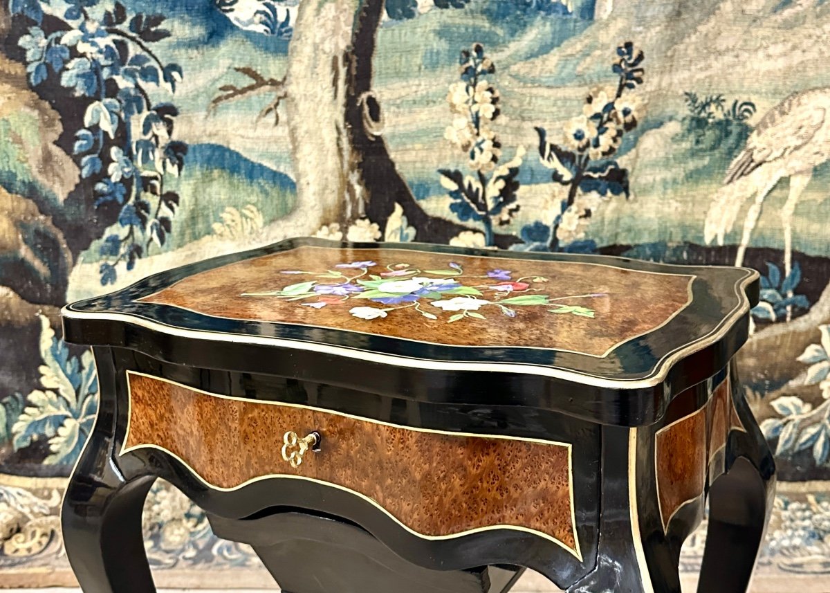 Maison Tahan And Julien-nicolas Rivart, Napoleon III Porcelain Marquetry Work Table-photo-3