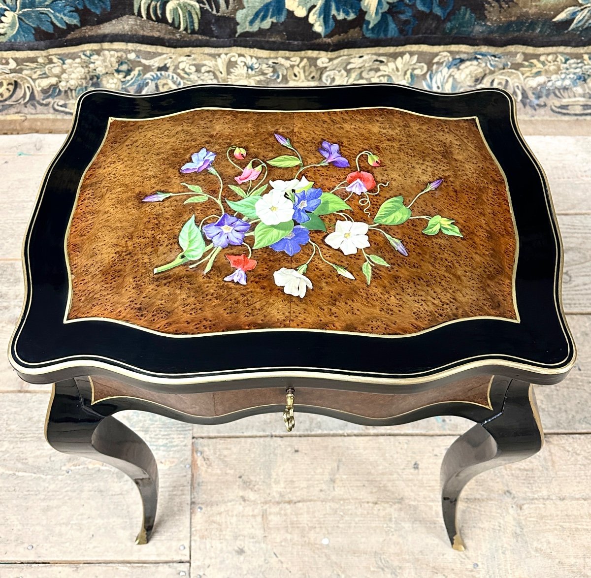 Maison Tahan And Julien-nicolas Rivart, Napoleon III Porcelain Marquetry Work Table-photo-4