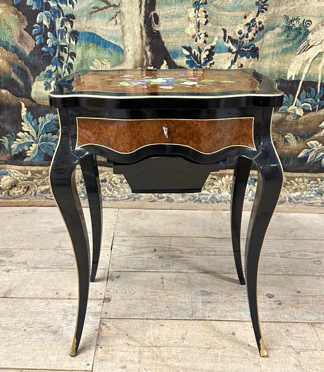 Maison Tahan And Julien-nicolas Rivart, Napoleon III Porcelain Marquetry Work Table-photo-1