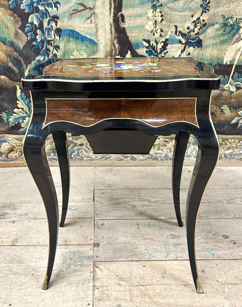 Maison Tahan And Julien-nicolas Rivart, Napoleon III Porcelain Marquetry Work Table-photo-7