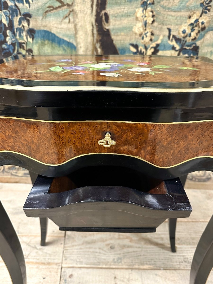 Maison Tahan And Julien-nicolas Rivart, Napoleon III Porcelain Marquetry Work Table-photo-8