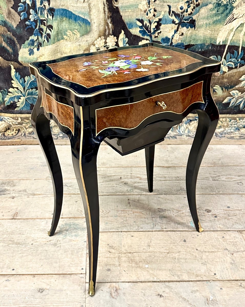 Maison Tahan And Julien-nicolas Rivart, Napoleon III Porcelain Marquetry Work Table