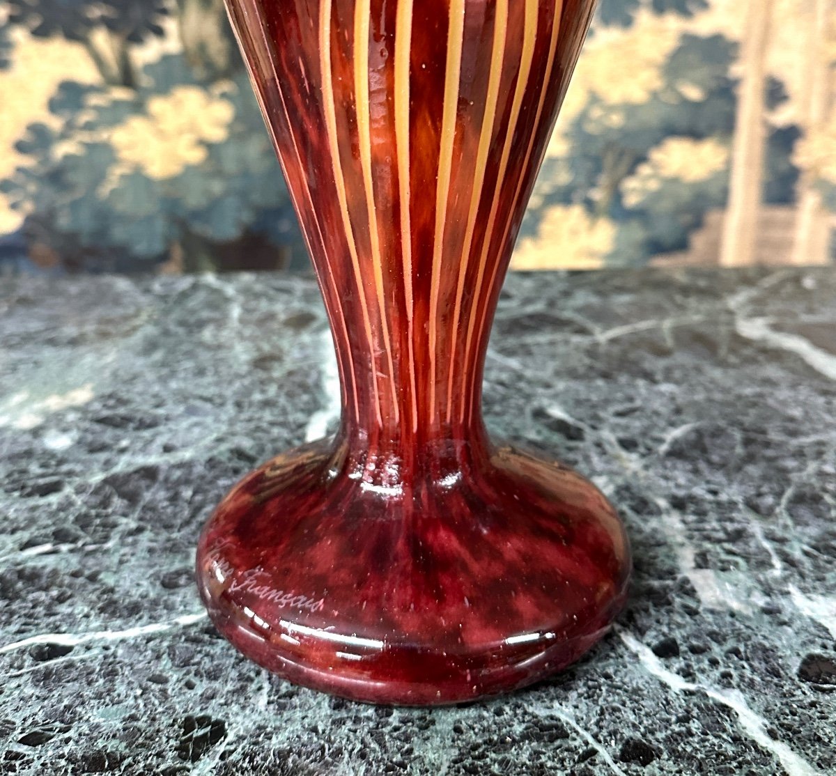 Charles Schneider Pour Le Verre Français, Vase Modele Feuilles De Tabac, Pâte De Verre Art Deco-photo-4