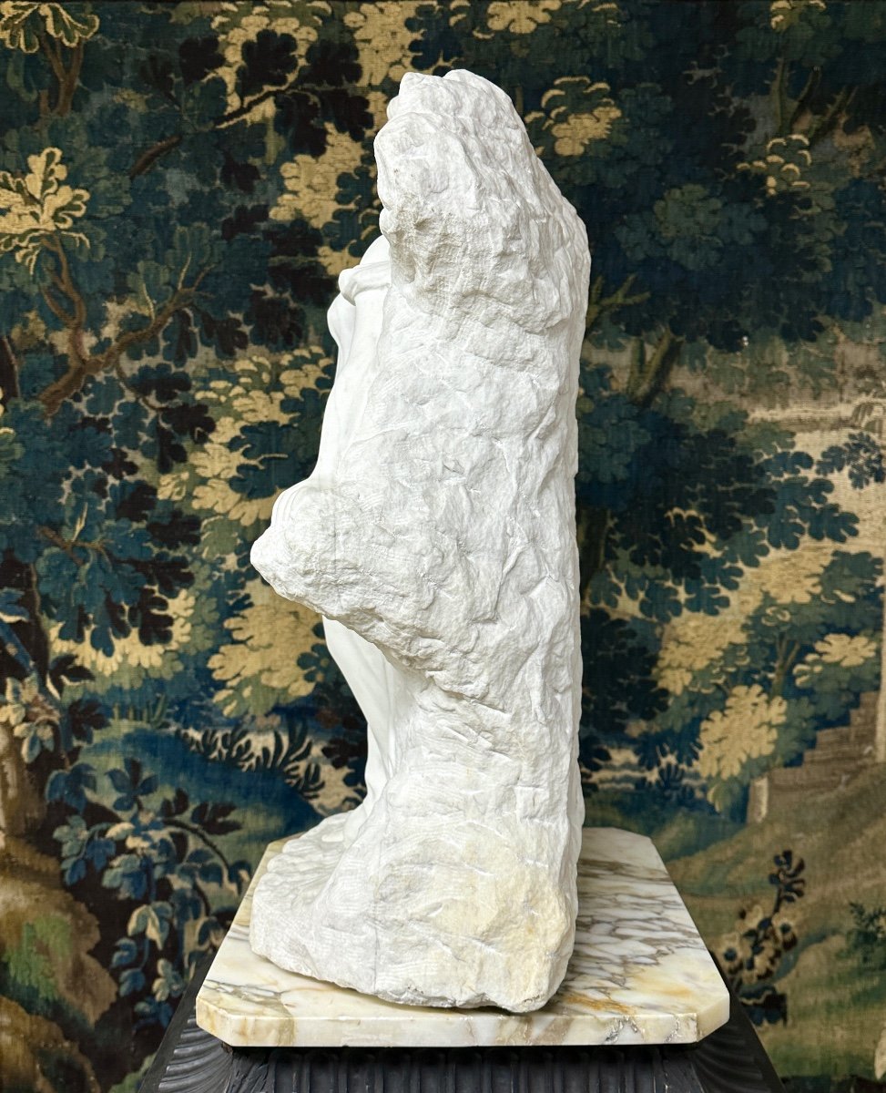 Statue En Marbre De Carrare D’une Femme élégante à La Longue Robe, Sculpture Art Nouveau-photo-5