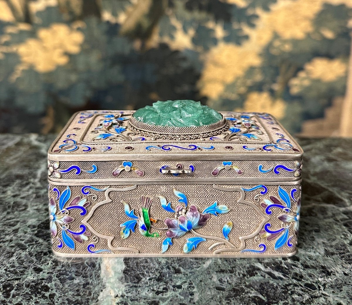 Chinese Drinking Bowl In Solid Silver, Jade And Cloisonné Enamels. China Early 20th Century-photo-2