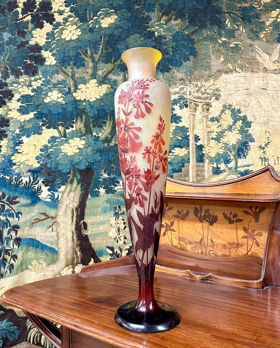 émile Gallé - Important 69 Cm Vase With Daturas, Art Nouveau Glass Paste