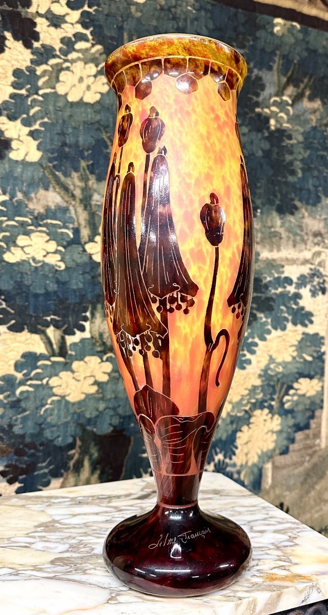 Charles Schneider For French Glass, Campanules Model Vase, Art Deco Glass Paste-photo-2