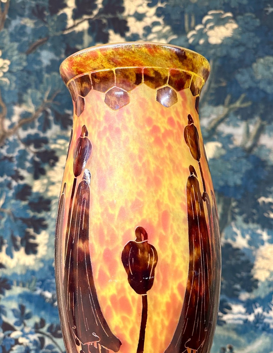 Charles Schneider For French Glass, Campanules Model Vase, Art Deco Glass Paste-photo-3