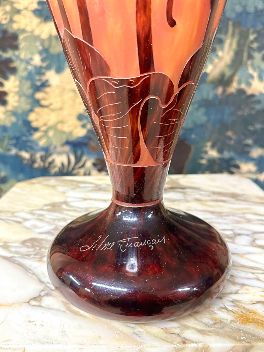 Charles Schneider For French Glass, Campanules Model Vase, Art Deco Glass Paste-photo-1